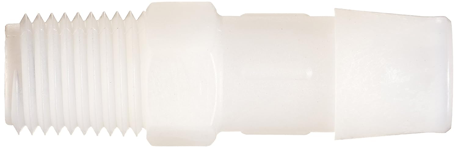 Eldon James A4-8NK Natural Kynar Adapter Fitting, 1/4-18 NPT to 1/2" Hose Barb (Pack of 10)