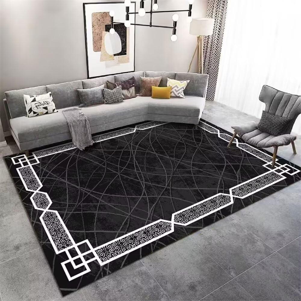 Tapis de chambre enfant 100x160cm noir et blanc rayé moderne