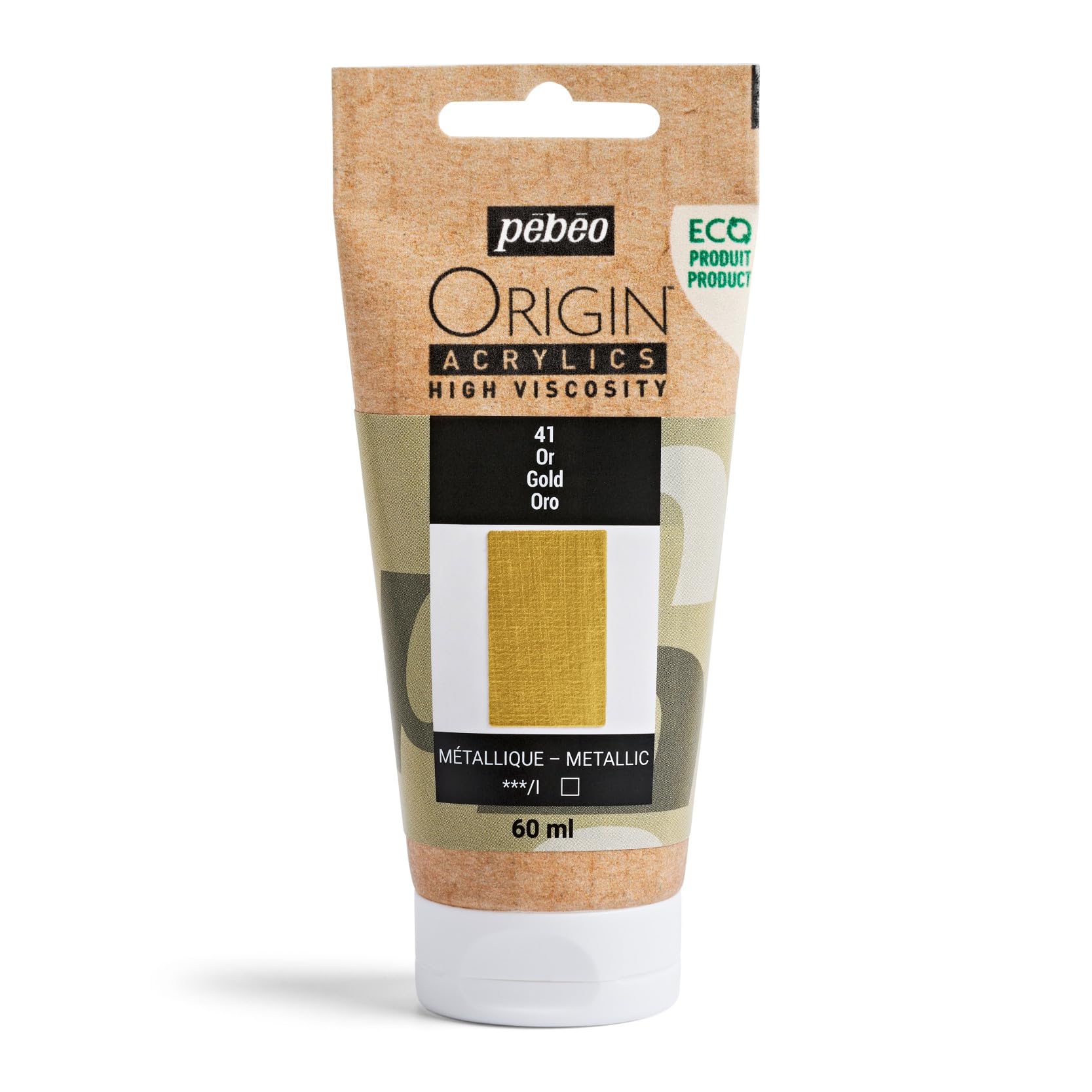 PEBEO - Origin Acrylics 60 ml - Eco-designed Acrylic Paint - High Viscosity - Metallic Finish - 100% Recycled Binder - 96% European Raw Materials - Gold