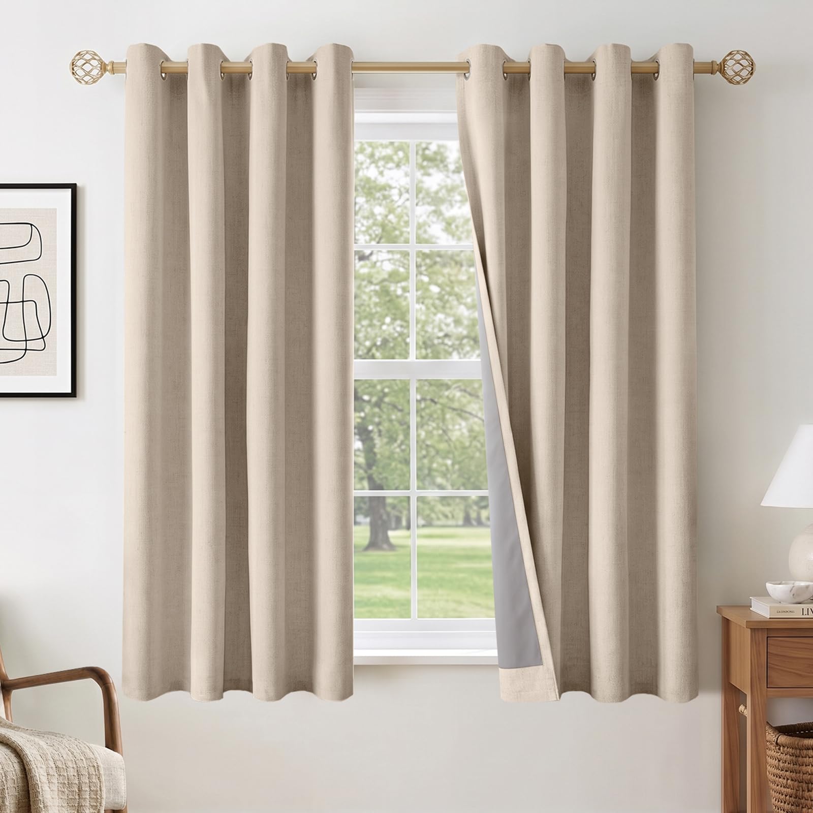 INOVADAY 100% Blackout Eyelet Curtains 2 Panels, 46" W x 54" L, Oatmeal โ image 1