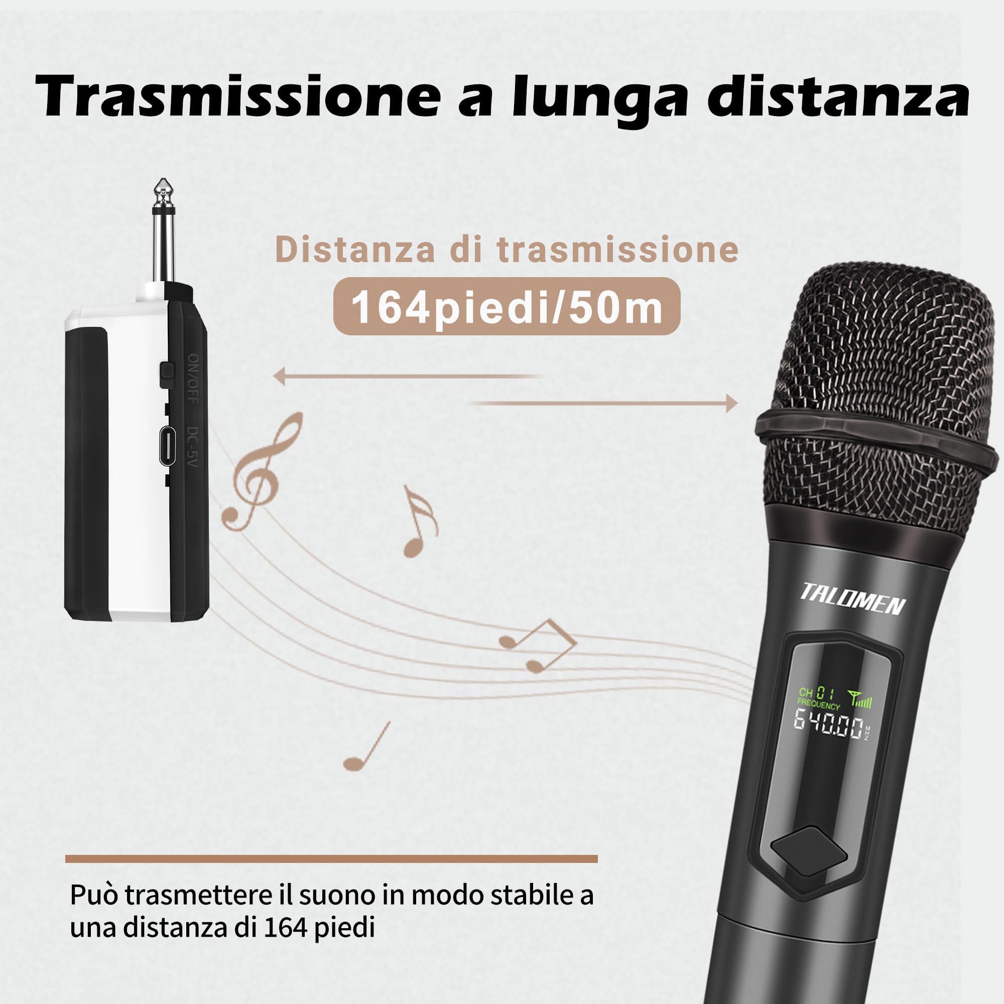 Talomen Microfono Wireless,Microfoni karaoke a 2.4 GHz,Microphone Portatile professionale,Sistema di microfoni dinamici con Ricevitore Ricaricabile，kit 2 microfoni per Karaoke,Festa,Canto,Chiesa,K60-2
