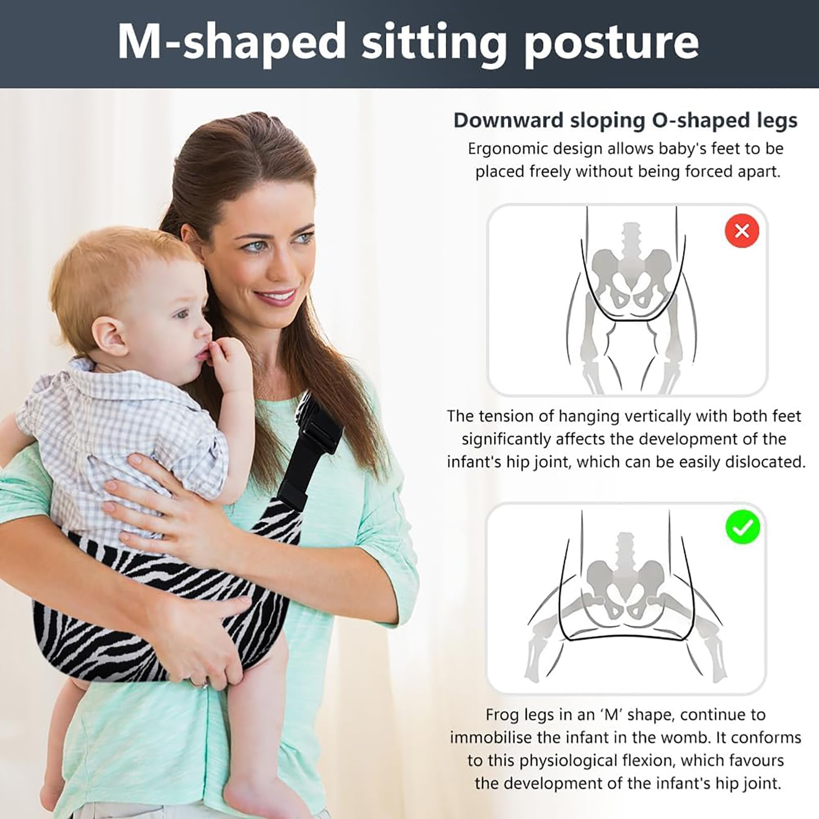 Carrier for Baby, Practical Kids Side Carrier Sling Carrier 0 to 2 Years Toddler Carrier Suitable Daily Errands Outdoor Walks Shopping Trips Park Visits Public Transportation Use Gatherings (beige gray) - Image 3 thumbnail