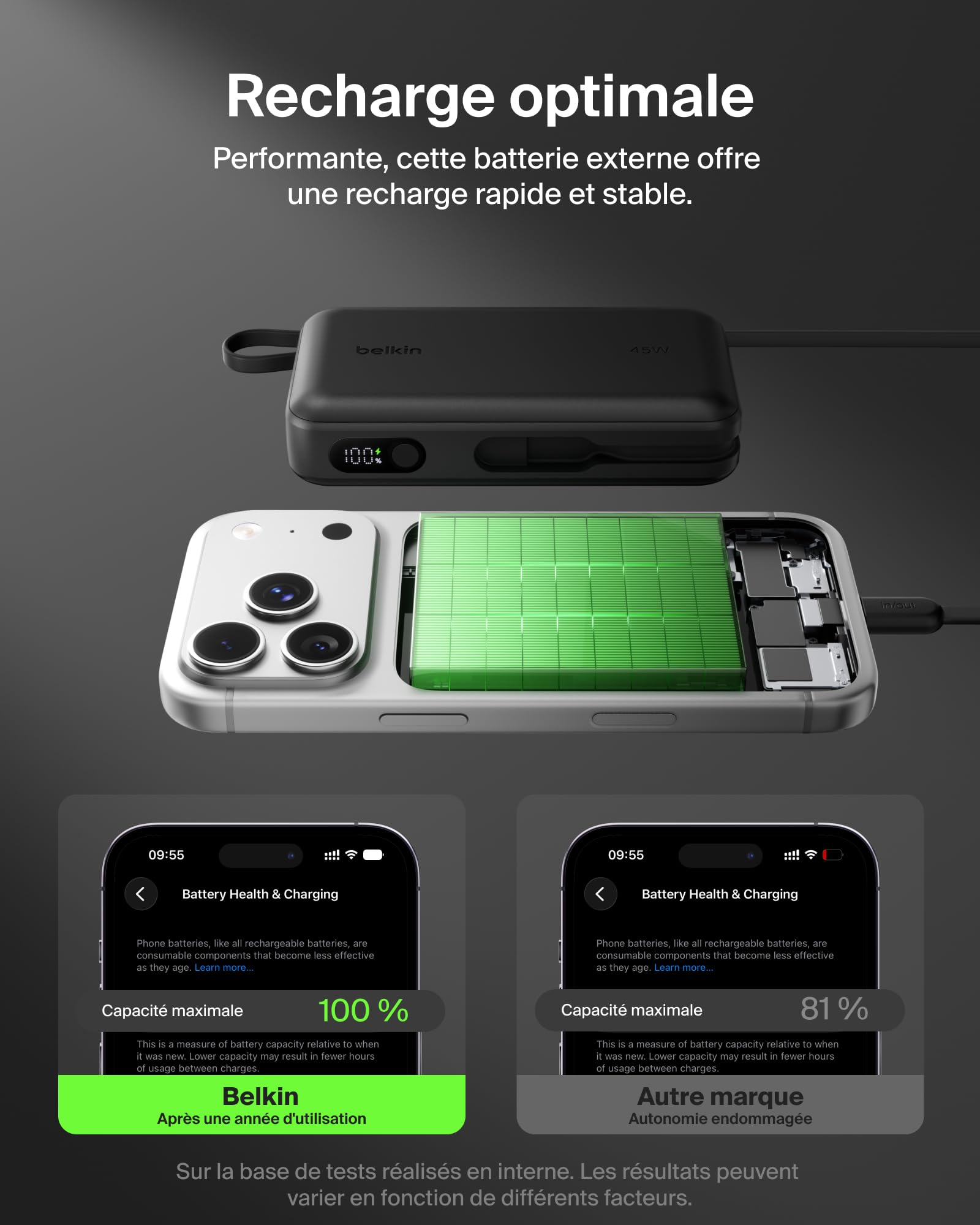 Belkin UltraCharge Batterie Externe 20K avec Câble USB-C Et Écran - Noir