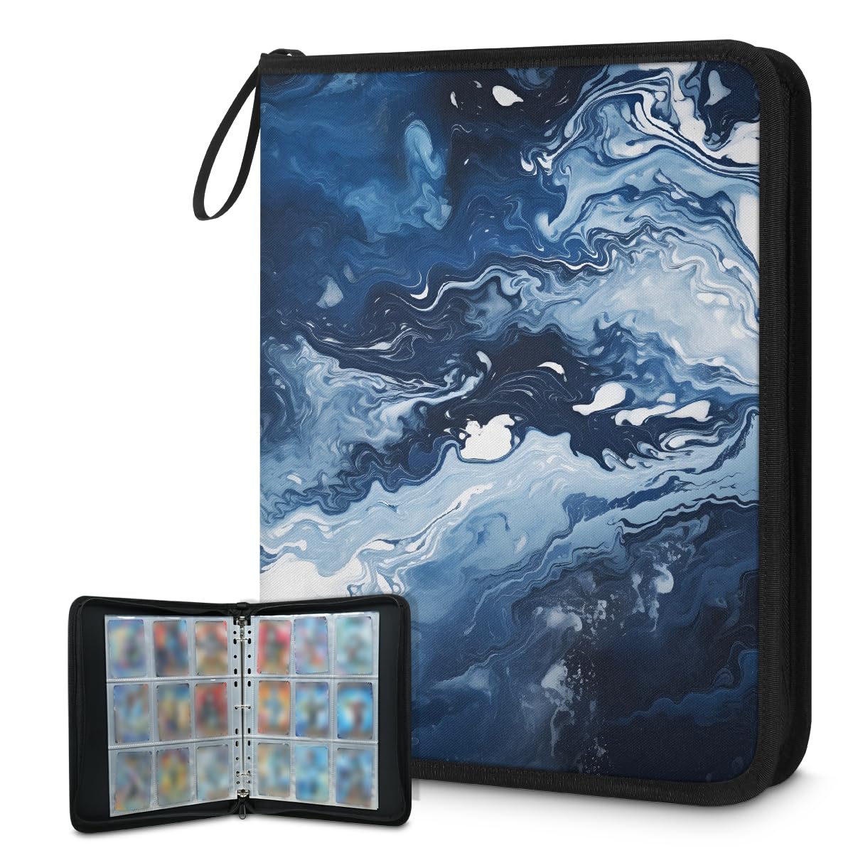 Raccoglitore per carte con 9 tasche, 900 tasche, con chiusura a cerniera (inchiostro blu lavato)