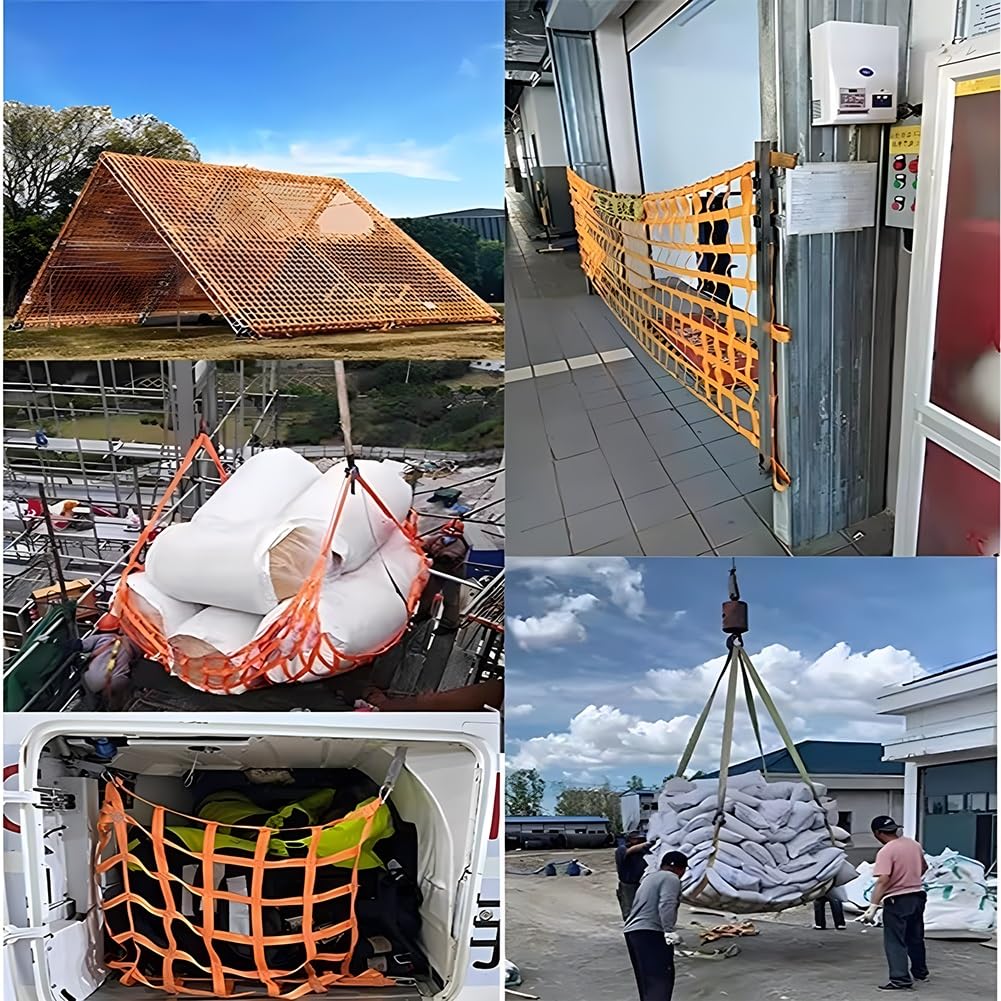 Zfmnoyev Flat Nylon Sling Hoisting Net, Tear Resistance Cargo Lifting Nets, Loading and Unloading Heavy Objects Square Mesh, Truck Bed Cargo Net(Orange,1x1m-2T)
