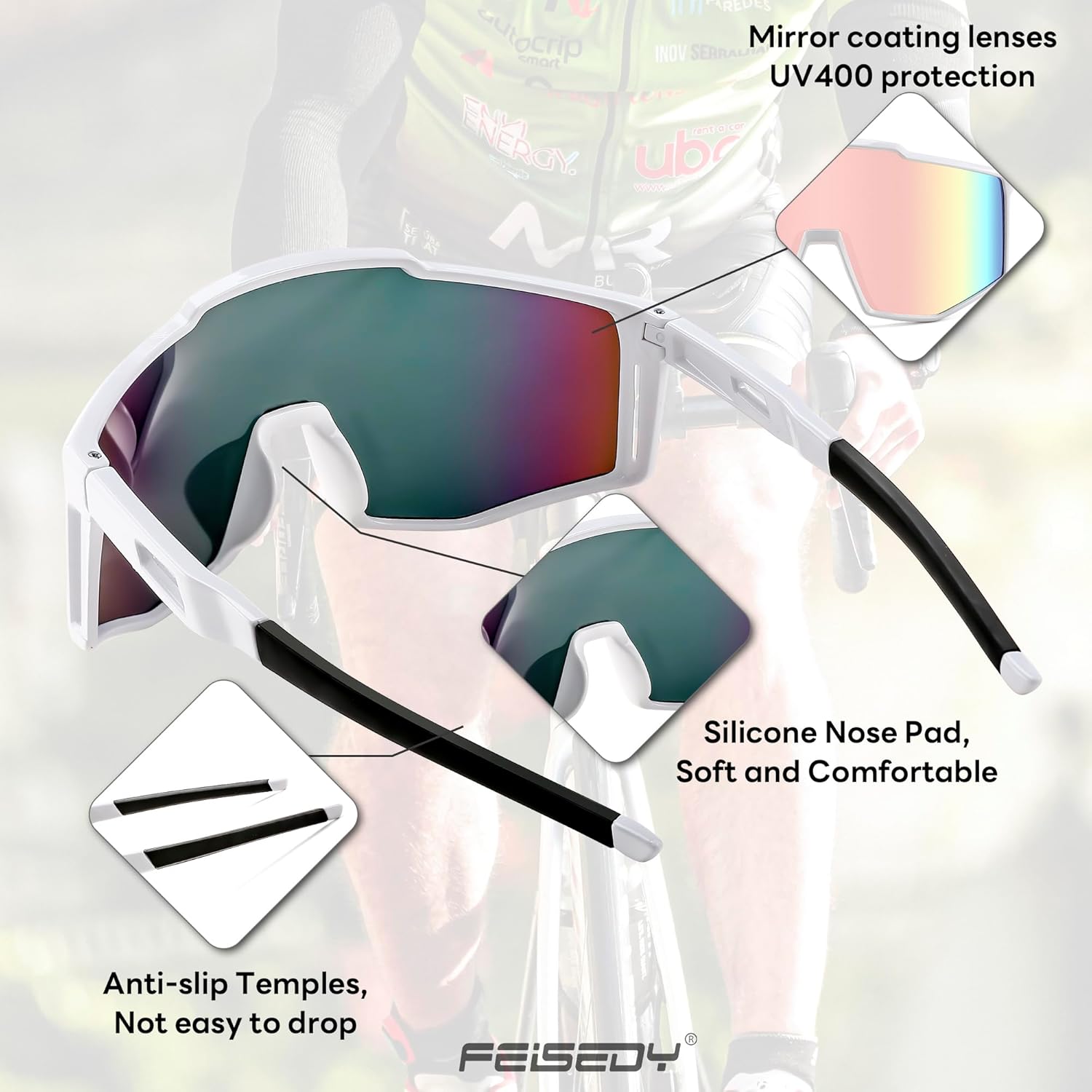 FEISEDY Sports Sunglasses for Youth, Teens & Adults - Cycling, Baseball & Tennis Sunglasses - Sun Glasses for Men & Women
