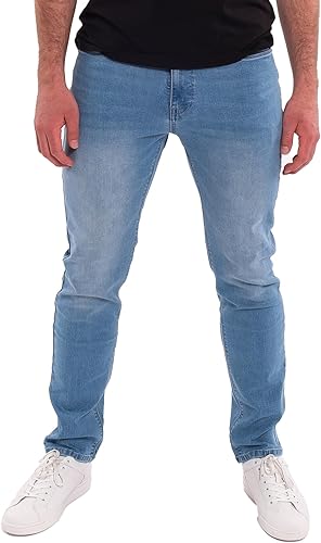 Kenneth Cole REACTION Jeans de corte ajustado para hombre, jeans elásticos de 2 vías de corte ajustado con 5 bolsillos, pantalones de mezclilla