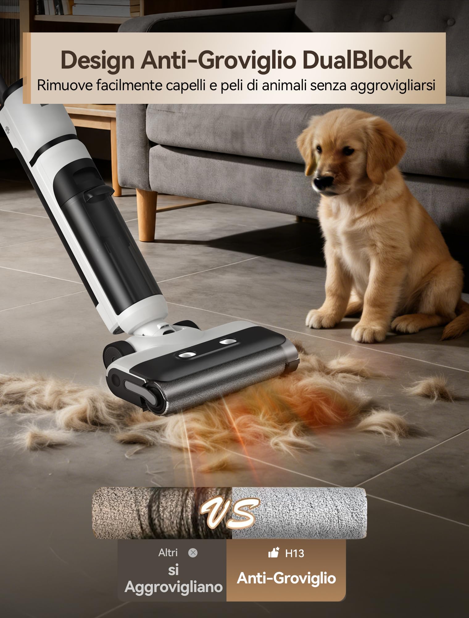 H13 Aspirapolvere Lavapavimenti Senza Fili, 23.000 Pa, 75 Min Autonomia, Aspirapolvere Lavapavimenti 2 in 1, Lavapavimenti Senza Filo per Pavimenti Duri e Peli di Animali