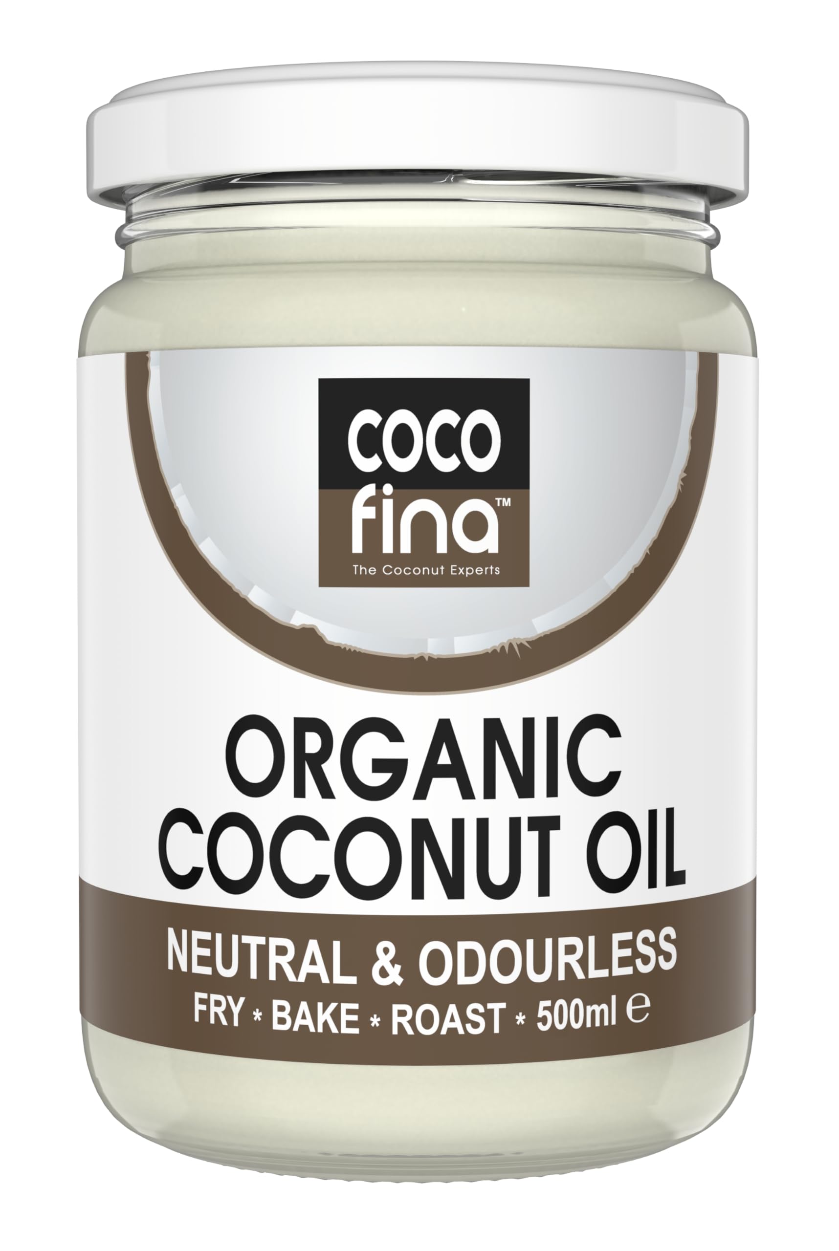 Cocofina Organic Neutral Coconut Oil | Odourless & Flavourless | Physically Refined | Soil Association Certified | Glass Jar — 500ml