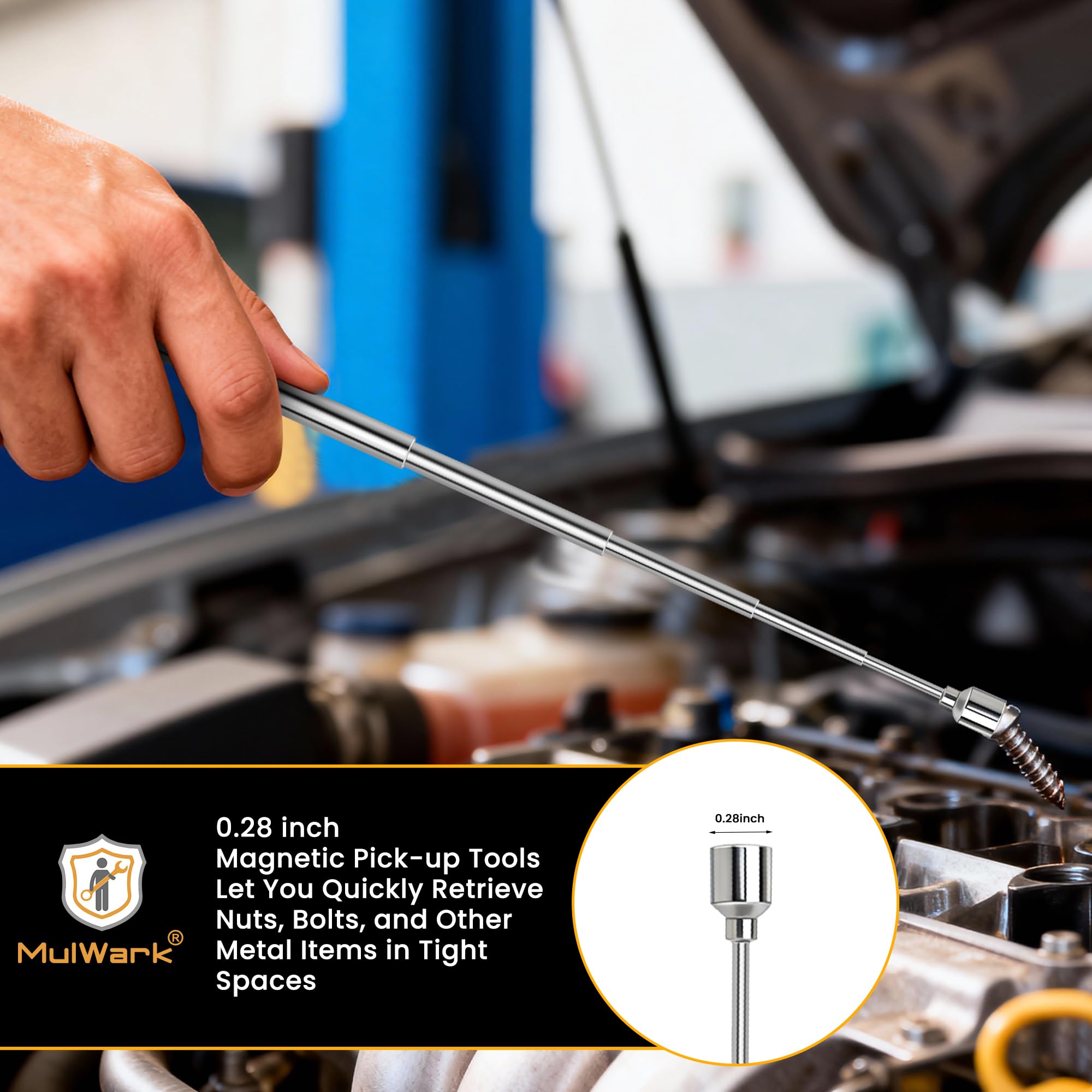Mulwark 5 pcs Telescoping Magnetic Pickup Tool with Strong Pull Force: Non-Slip Extendable Magnet Pickup Tool: Telescopic Magnetic Pick-Up Tool with Extra Strong Magnet (7pcs Large) - Image 6