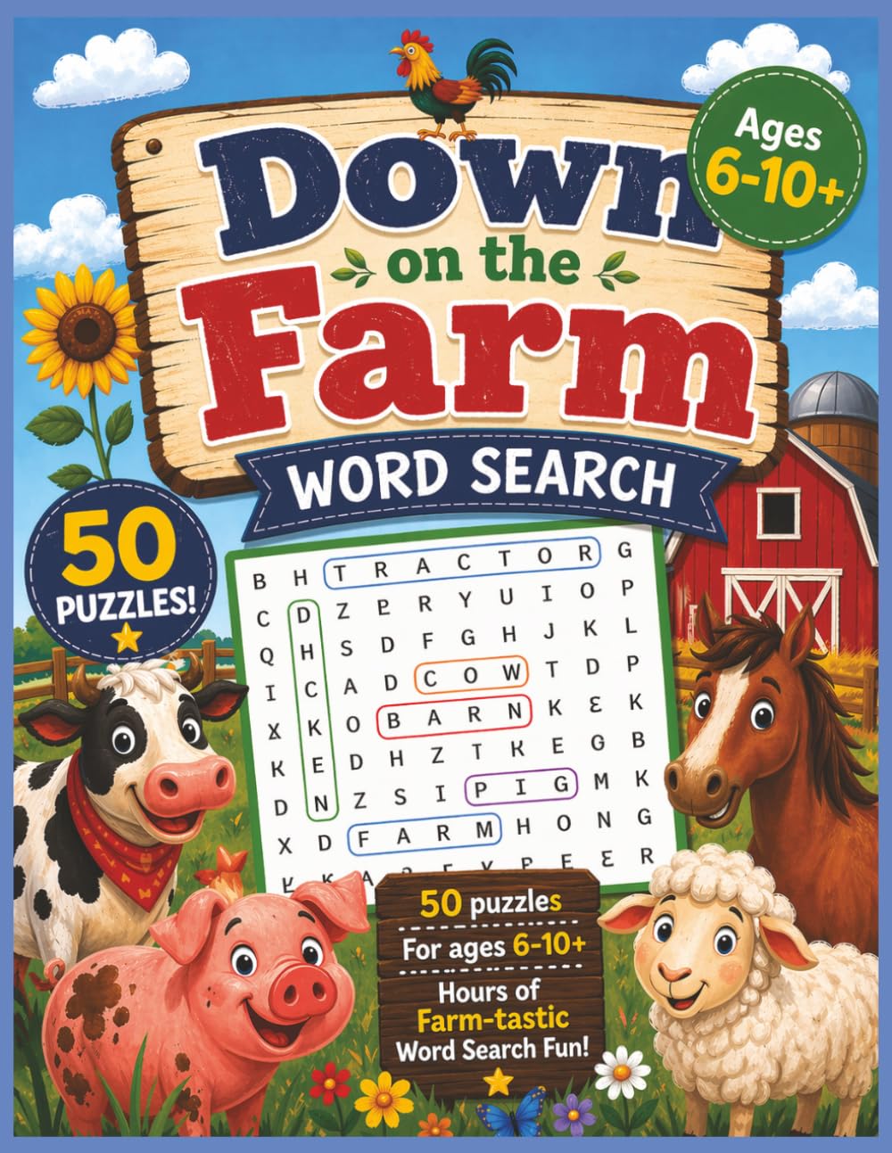 Word Search for Kids Ages 6-10+: 50 Word Puzzles | Fun Challenge for Children ages 6-10+ | Multiple Level of Difficulty | Search and find the Farm themed words