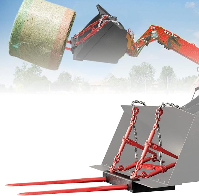 YITAMOTOR 49" Dual Hay Bale Spear Attachment, 3000lbs Universal Bucket Front Skid