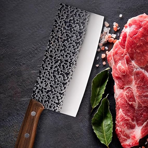 Meat Cleaver,Cleaver Knife 8 Inch Hand-hammered Stainless Steel Chopper Multipurpose Ergonomic Handle Cleaver Sliced Meat Butcher Cutter Kitchen Tools, LAMAJIGA5844