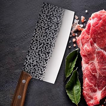 Meat Cleaver,Cleaver Knife 8 Inch Hand-hammered Stainless Steel Chopper Multipurpose Ergonomic Handle Cleaver Sliced Meat Butcher Cutter Kitchen Tools, LAMAJIGA5844