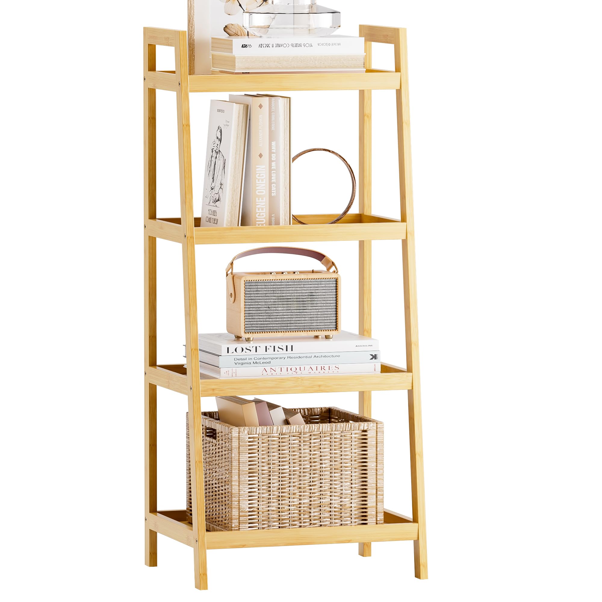SMIBUY 4-Tier Bamboo Ladder Bookcase