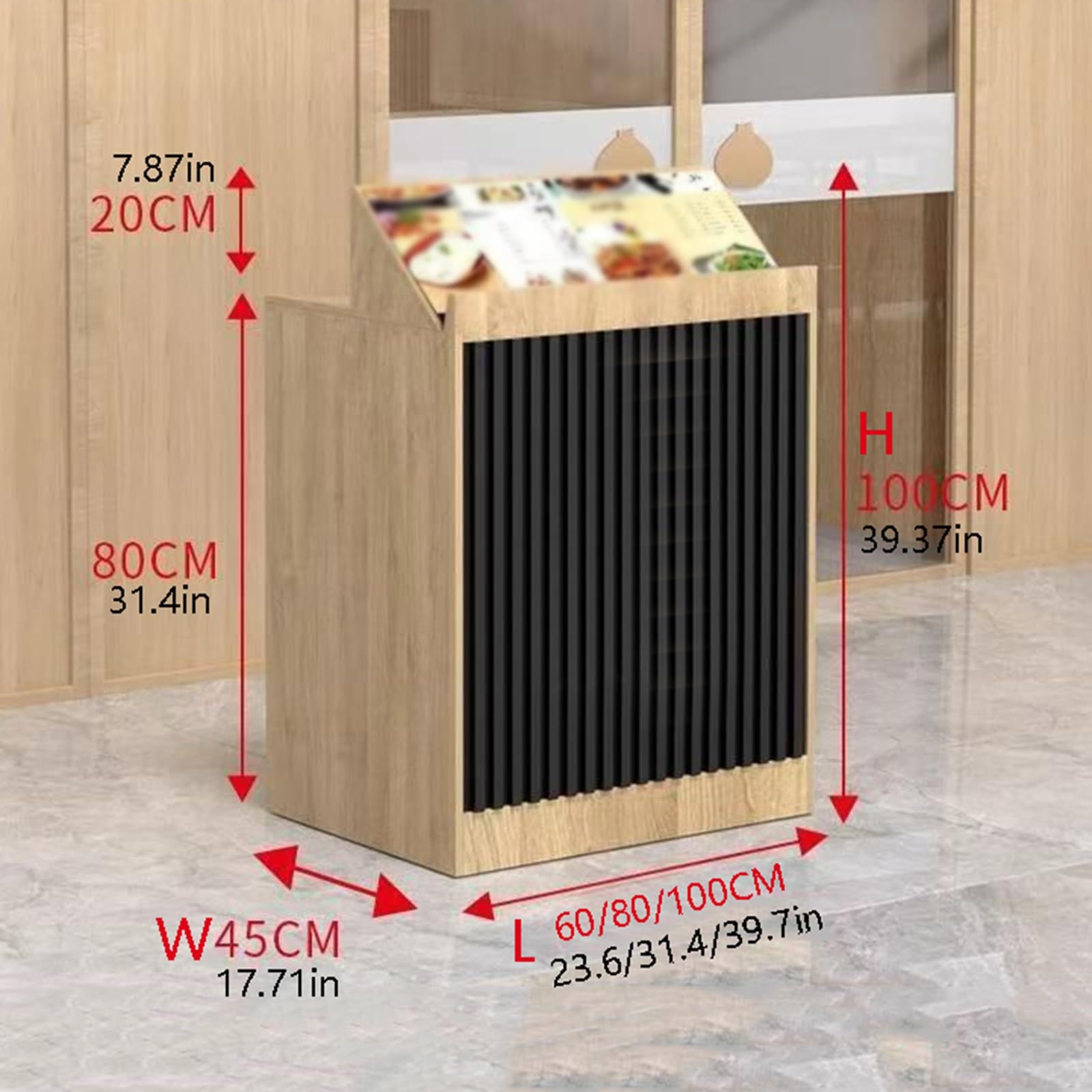 Nowoczesny blat detaliczny z zamykaną szufladą - stylowy stolik recepcyjny, mały drewniany stolik kasjerski do kasy i sklepu odzieżowego, 100 cm (39,4 cala) recepcja