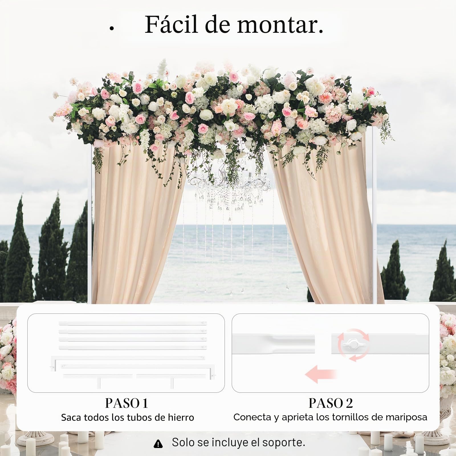 Estantería de flores de metal de 2m x 2m, kit de arco de boda para fondo con arco de globos, kit de soporte de arco de mesa de metal cuadrado para pérgola de jardín, arco de globos, arco de flores