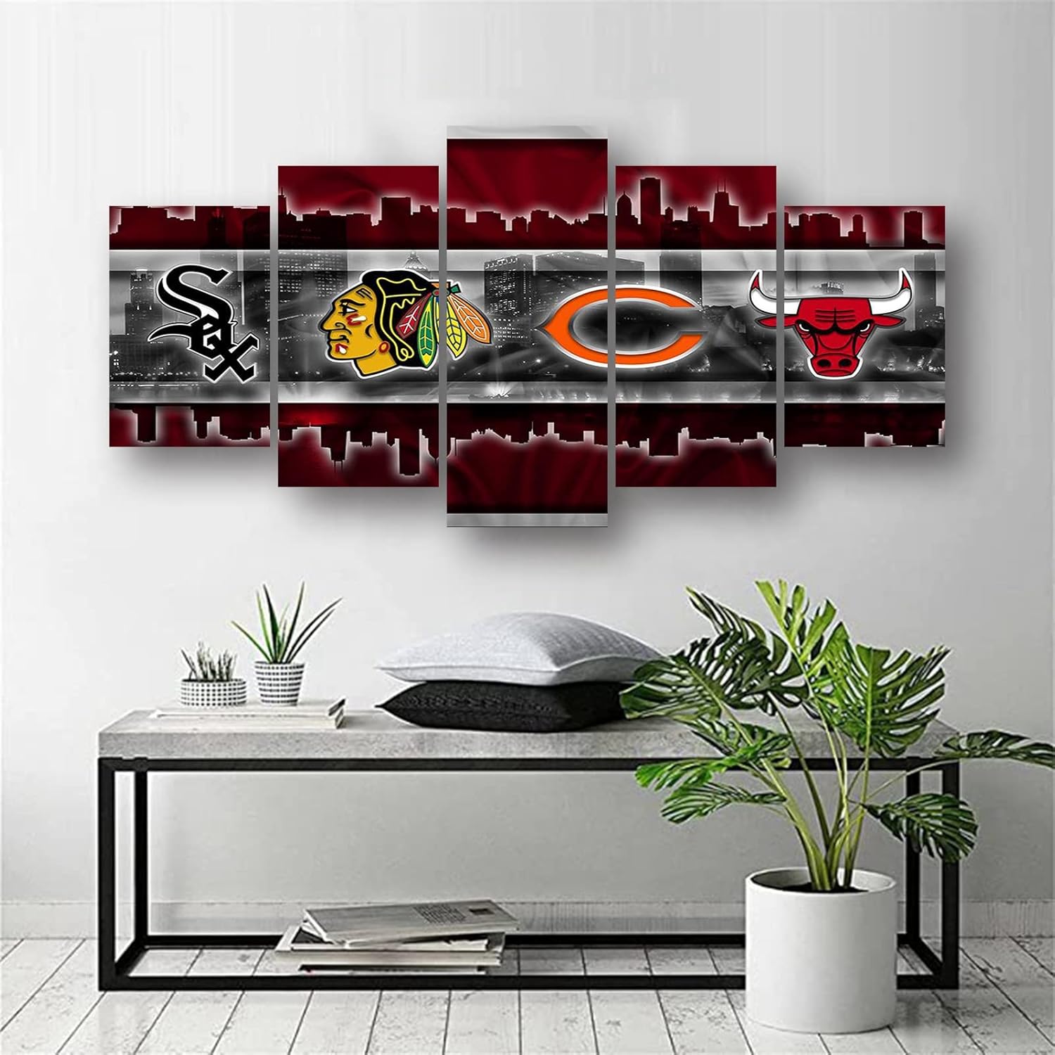 Chicago City Sports Team Poster Sports Canvas Wall Art Pattern Print Art Deco Fan Home Decor Photo (Framed,80x150cm)