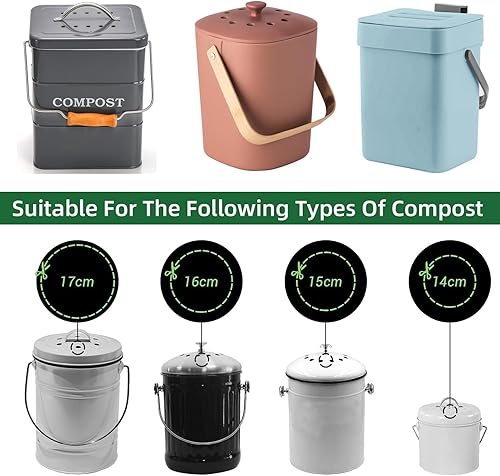 Miniatura 6 de Paquete de 6 filtros de compost de carbón activado, filtros redondos de repuesto de 6.75 pulgadas + 5 pulgadas para cubo de abono de cocina, juegos