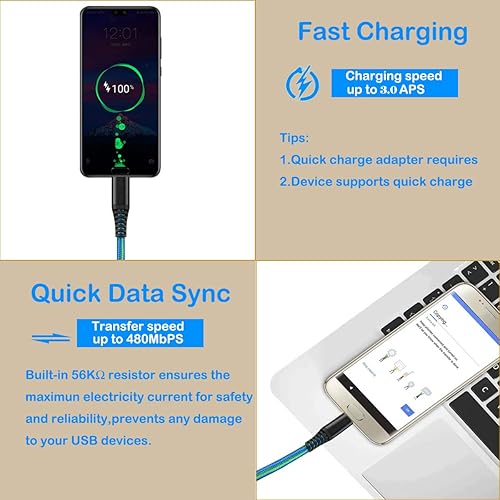 Miniatura 4 de Cable de carga USB tipo C de 6 pies, paquete de 2 cables de carga rápida para LG Velvet V20 V30 V30S V35 V40 V50 V60, G5 G6 G7 G8 G8X Thinq, K51 Q61