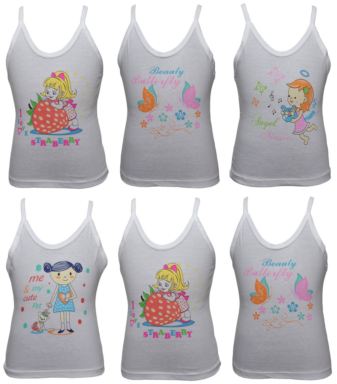 - Girl Cotton Cartoon Printed Assorted Slip Pack of 6 (Color & Print May Vary)