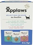 Applaws Alimento per Gatti Umido 100% Naturale, Assortimento di Pesce in Brodo per Gatti Adulti - 12 Pochette da 70g - 1
