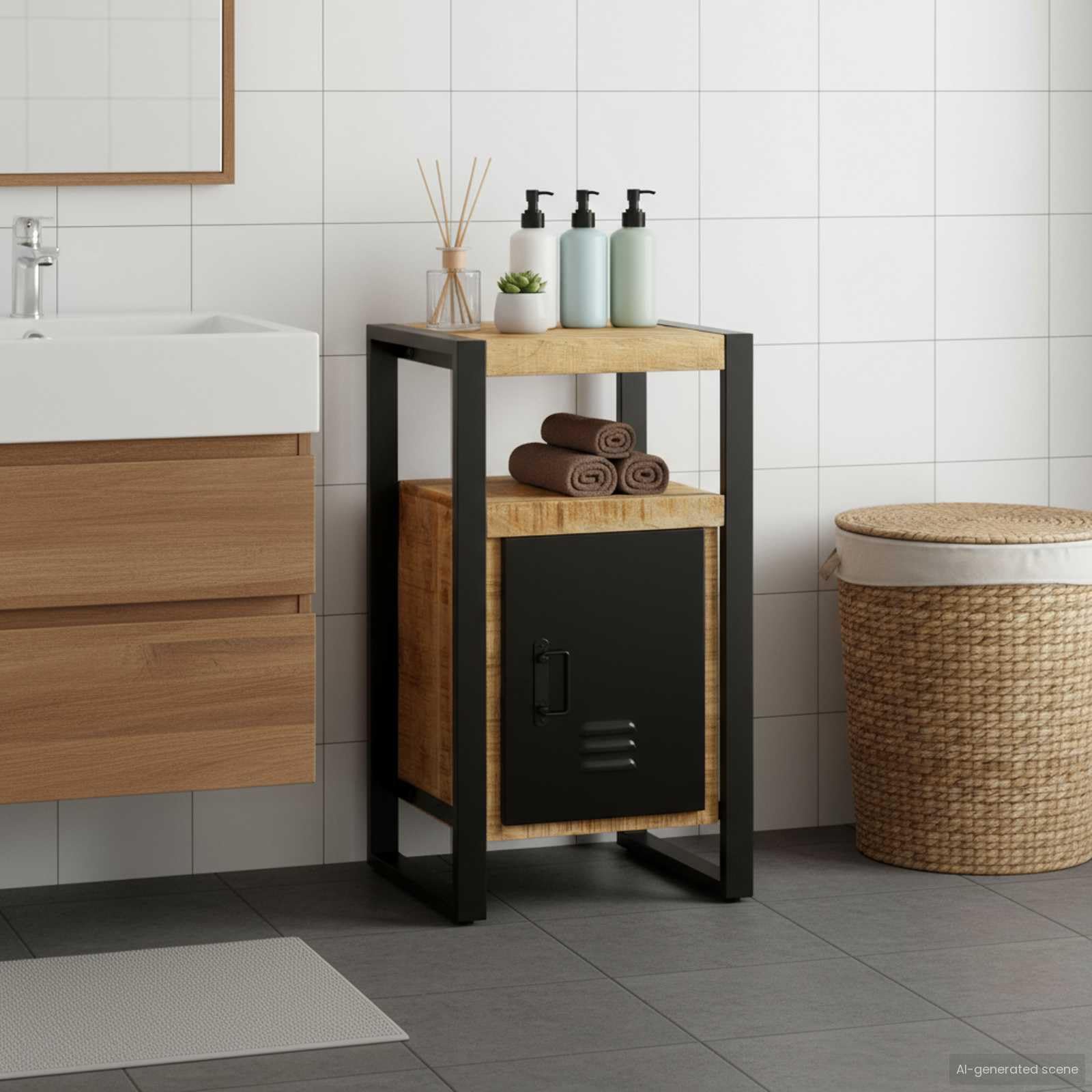 Mueble de baño (madera maciza, mango marrón, 40 x 35 x 75 cm)