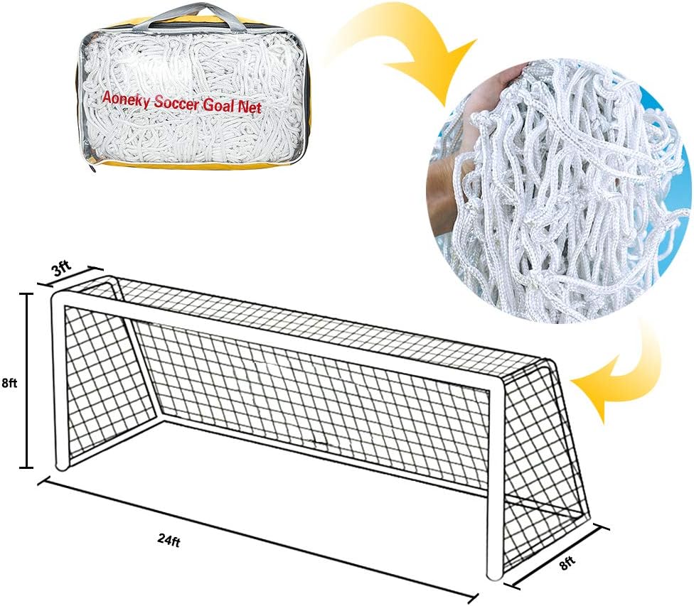 Aoneky 4 mm Heavy Duty Soccer Goal Net - 10 lbs per Netting - 24 x 8 Ft - Replacement Full Size Football Post Net - NOT Include Posts