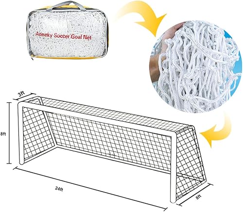 Miniatura 4 de Aoneky Red de portería de fútbol resistente de 0.157 in  10 libras por red  24 x 8 pies  Red de repuesto de poste de fútbol de tamaño completo  No
