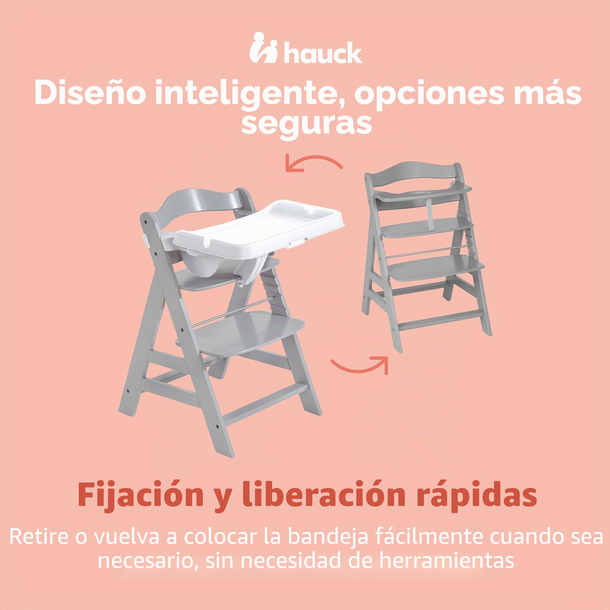 hauck Alpha Tray Bandeja Trona para Alpha Plus y Beta Plus | Accesorio para Tronas de Bebé Evolutivas de Madera para Niños de 6-24 Meses | Tablero Regulable y Extraible para Comer y Jugar - Blanco