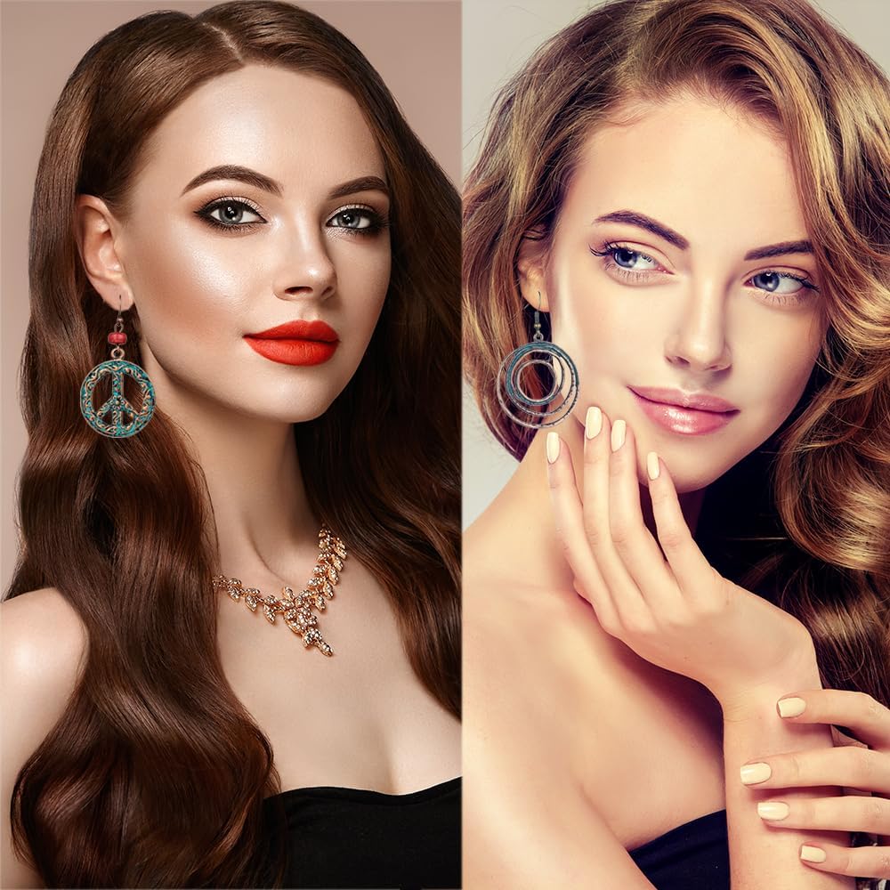 12 Pairs Vintage Geometric Druse Crystal Drop Dangle Earrings Ethnic Style Vintage Boho Jewelry Waterdrop Earrings Jewelry Set for Women - Image 4