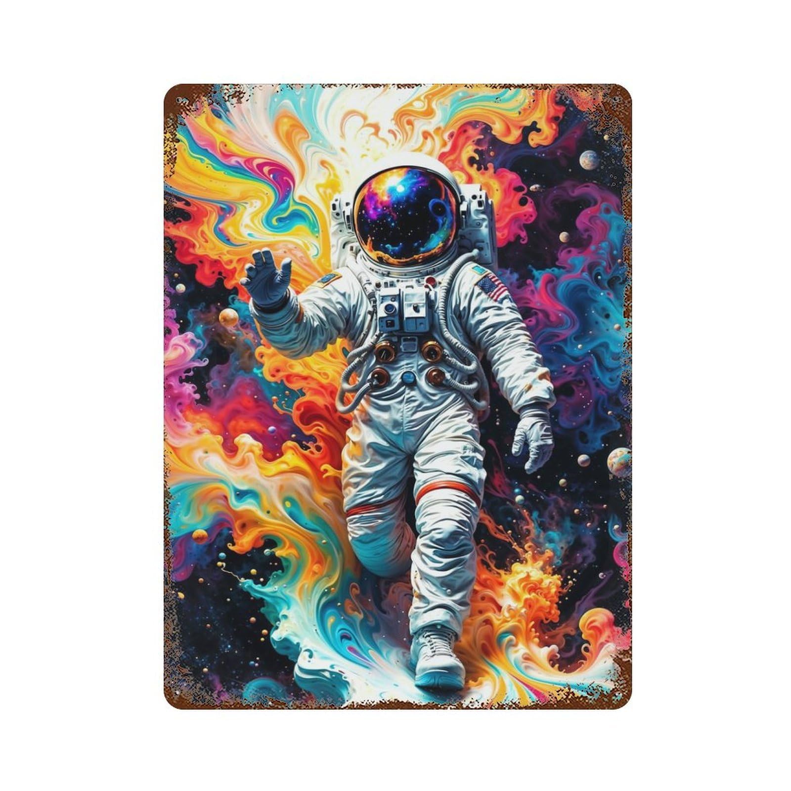 Distressed Metal Wall Sign with Astronaut Dream Design 15.7"x11.8", for Office, Studio And Wall Decor, Industrial Home Decor