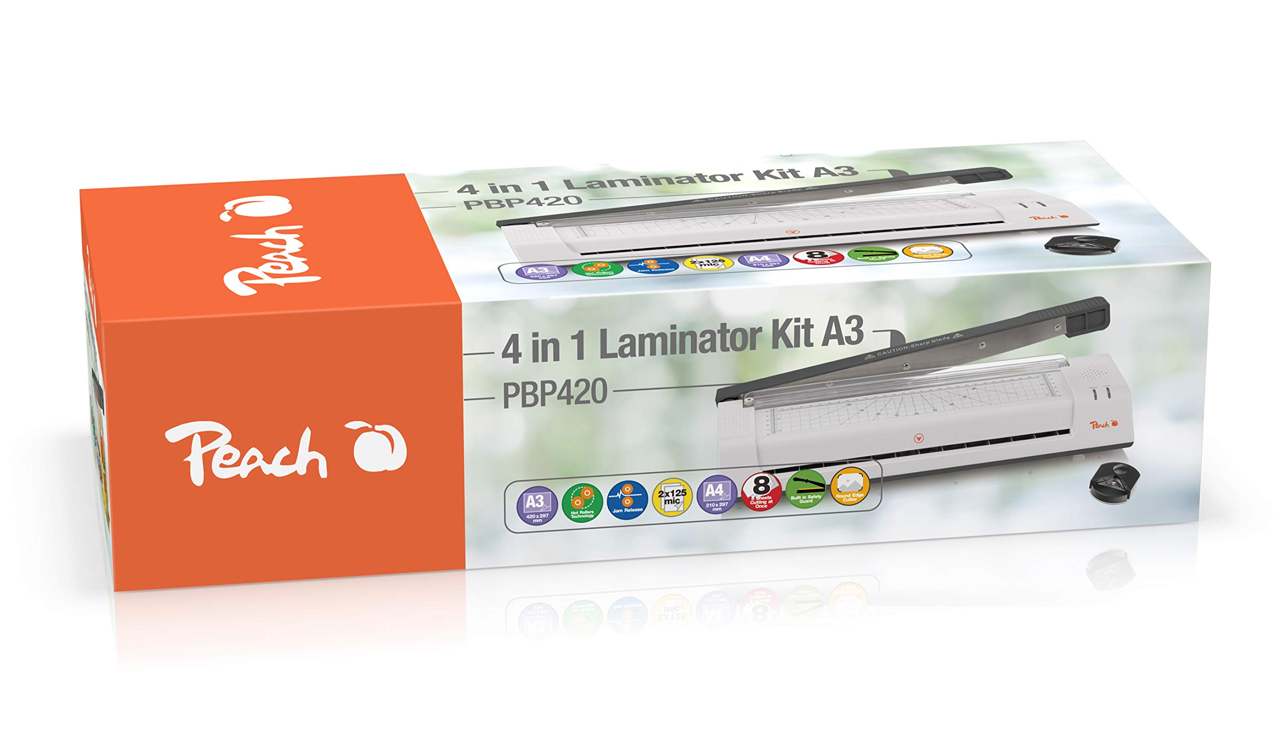 Peach PBP420 - Plastificatrice 4 in 1, formato A3, con rotella angolare, cutter, pellicole di laminazione, ABS, pronta in 3-5 minuti, 2 x 125 mic, 250 mm/min, plastificatrice a caldo e a freddo