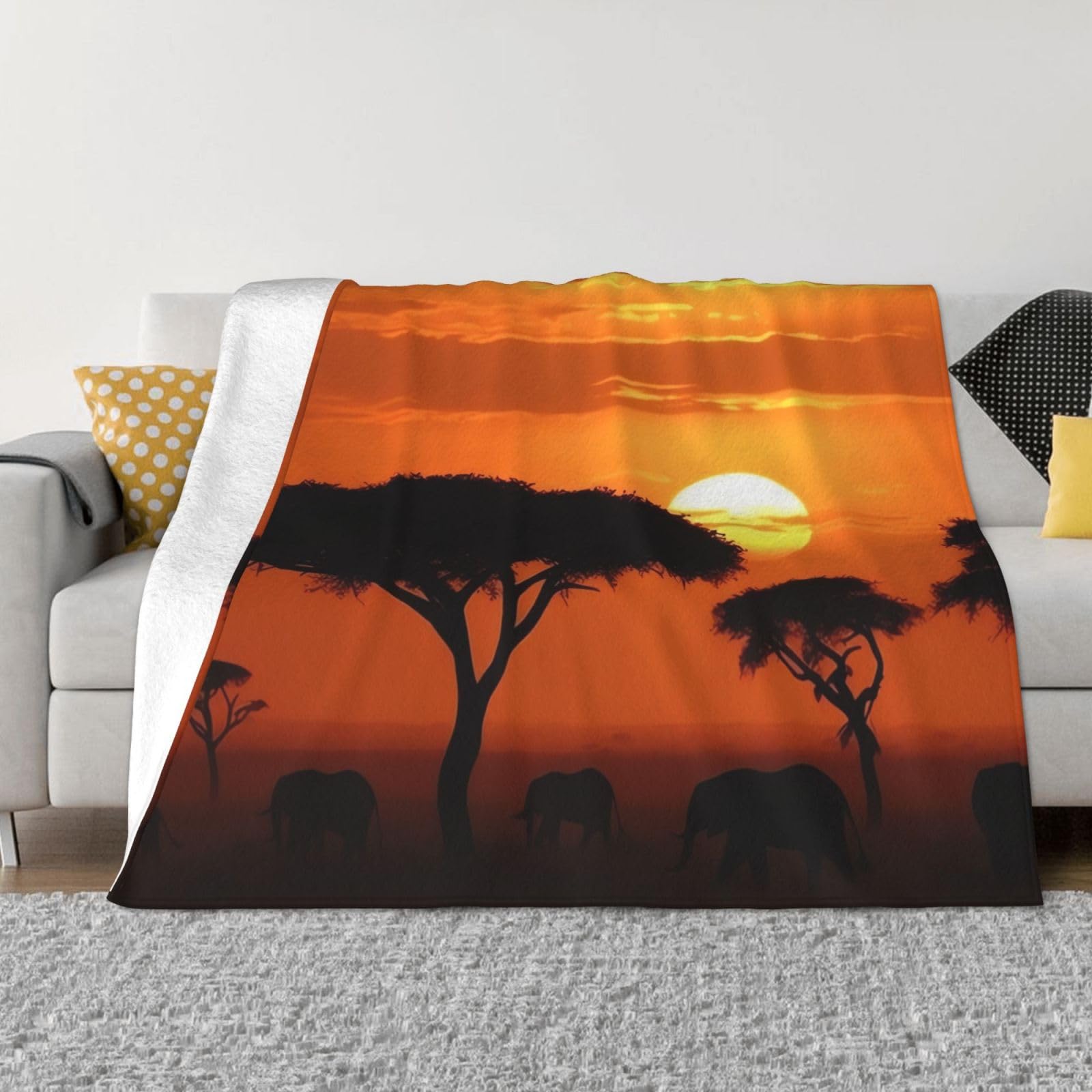 Couverture chaude pour canapé lit motif savane africaine flanelle douce