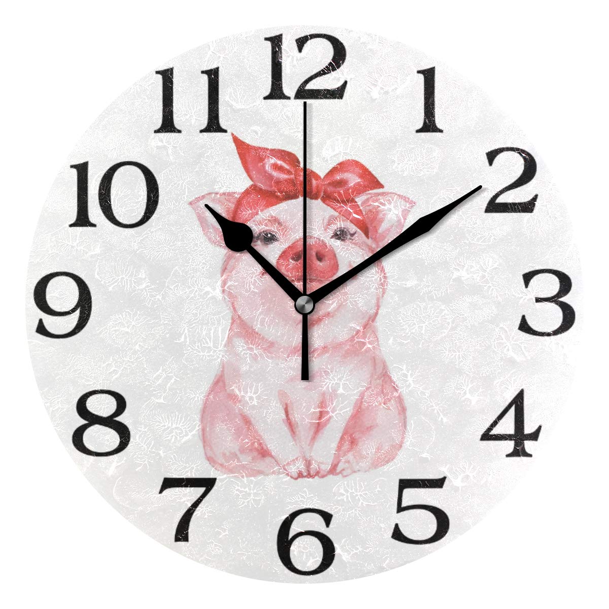 Linomo Multicolor Cute Animal Pig Wall Clock Decor, Silent Non Ticking Round Clock Quiet For Kitchen Living Room Bedroom Bathroom Office