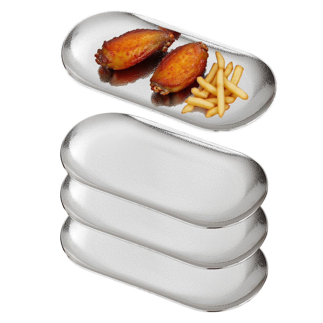 SANQIAHOME 18x8cm Ellipse Vorspeisenteller, 4er Set, dicke Edelstahl Speiseteller,Klein Brotteller Dessertteller für Sushi, Silber Küche, Haushalt & Wohnen
