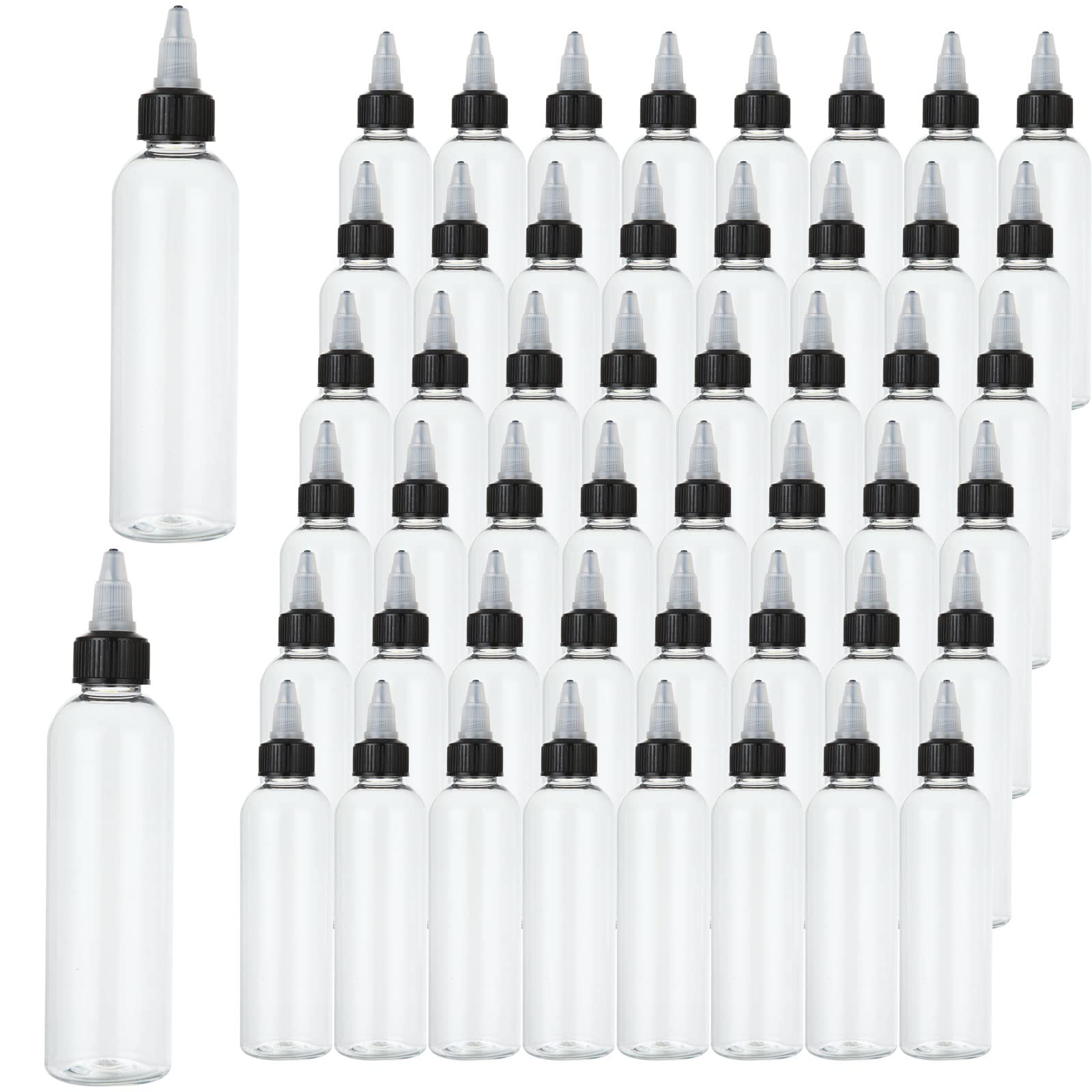 LISHINE 50 Pack 4oz Plastic Squeeze Bottles with Twist Top Cap, Boston Dispensing Bottles Small Twist Top Applicator Bottle, Mini Squeeze Bottles for