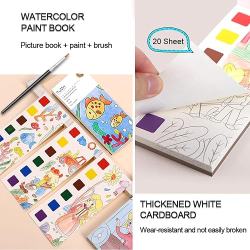 Vista 13 de JUNQIU - Libros de acuarela para colorear para niños de 4 a 8 años, libro de pintura de acuarela de bolsillo para niños pequeños, rellenos de cesta