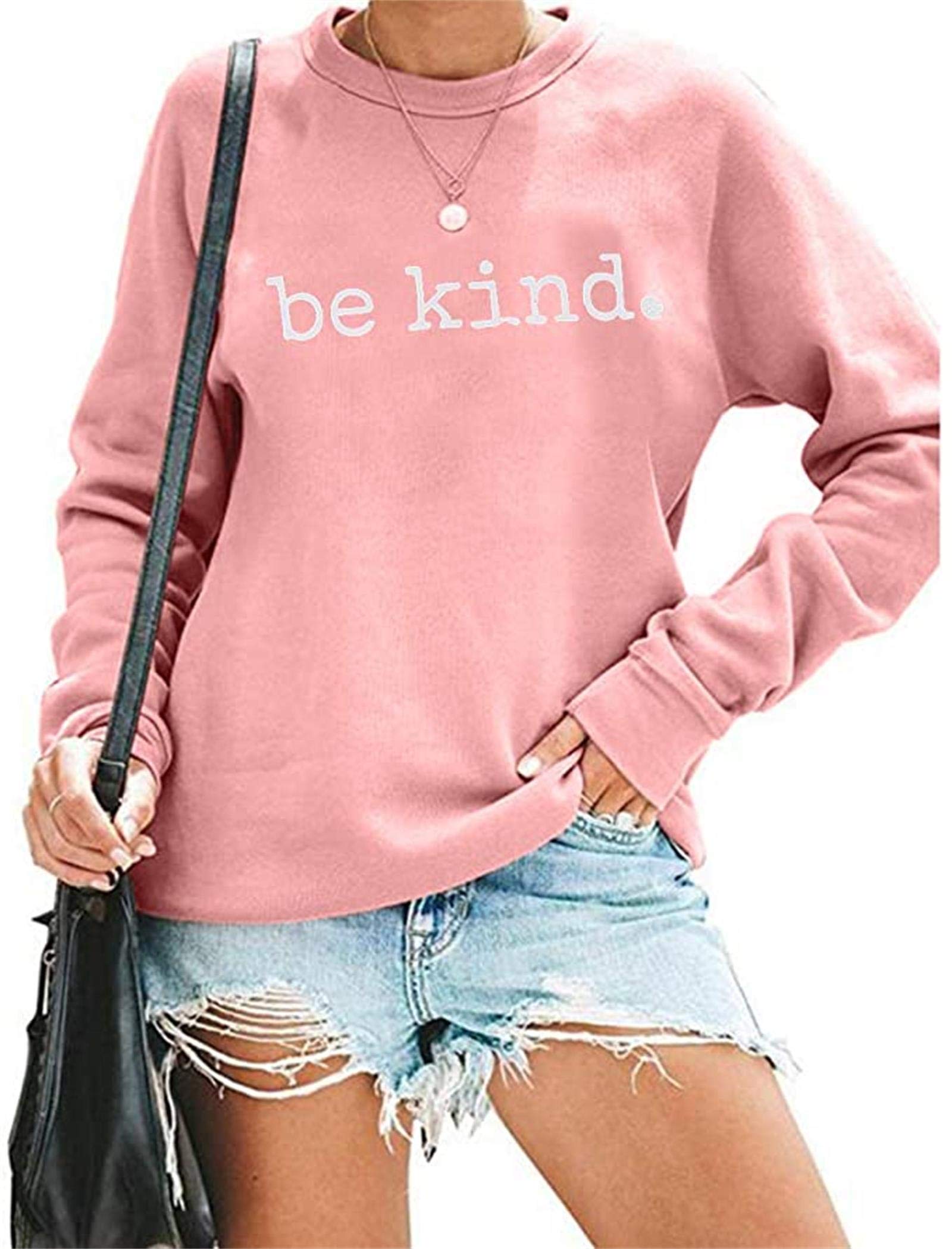 ASTANFY Be Kind Sweatshirt Womens Letter Print Pullover Long Sleeves Blessed Top Blouse