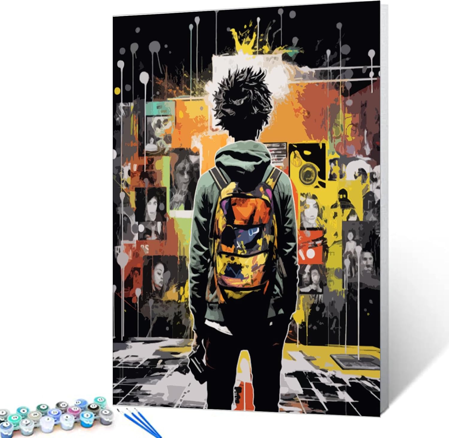 Aihonmin The Girl Holding an Umbrella Paint by Numbers Kits for Adults Banksy Graffiti Style DIY Canvas Oil Painting Acrylic Pigment Kits Abstract Home Wall Decor Gift 16x20In (DIY Frame)