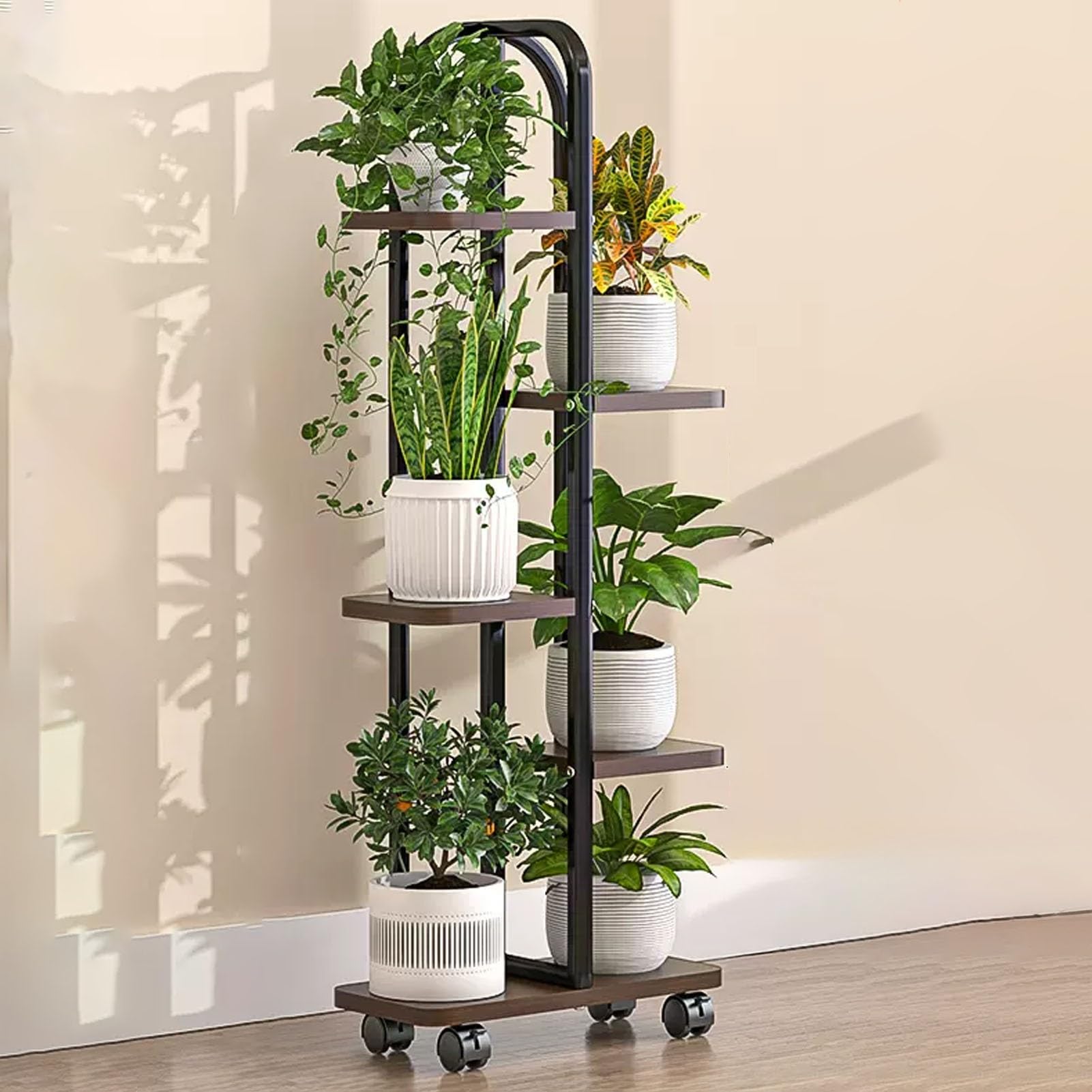 Supporto Per Piante In Metallo 5 Ripiani | 12 Vasi | Acciaio Nero Per Interno/Esterno | Espositore Per Giardino E Balcone - 4