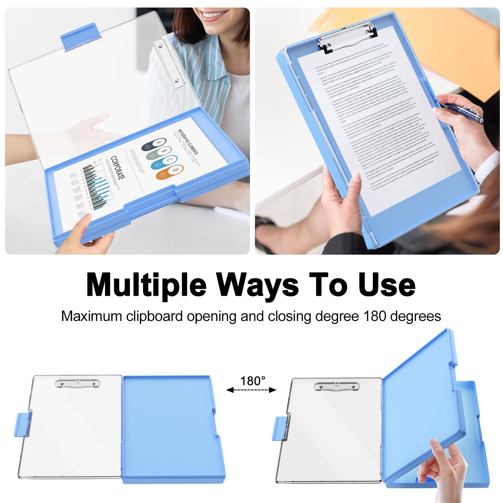 Piasoenc Clipboard with Storage, 8.5 x 11 Clip Boards with 2 Storage Case and A4 Paper Folder, Clear Dry Erase Top Panel - Image 3