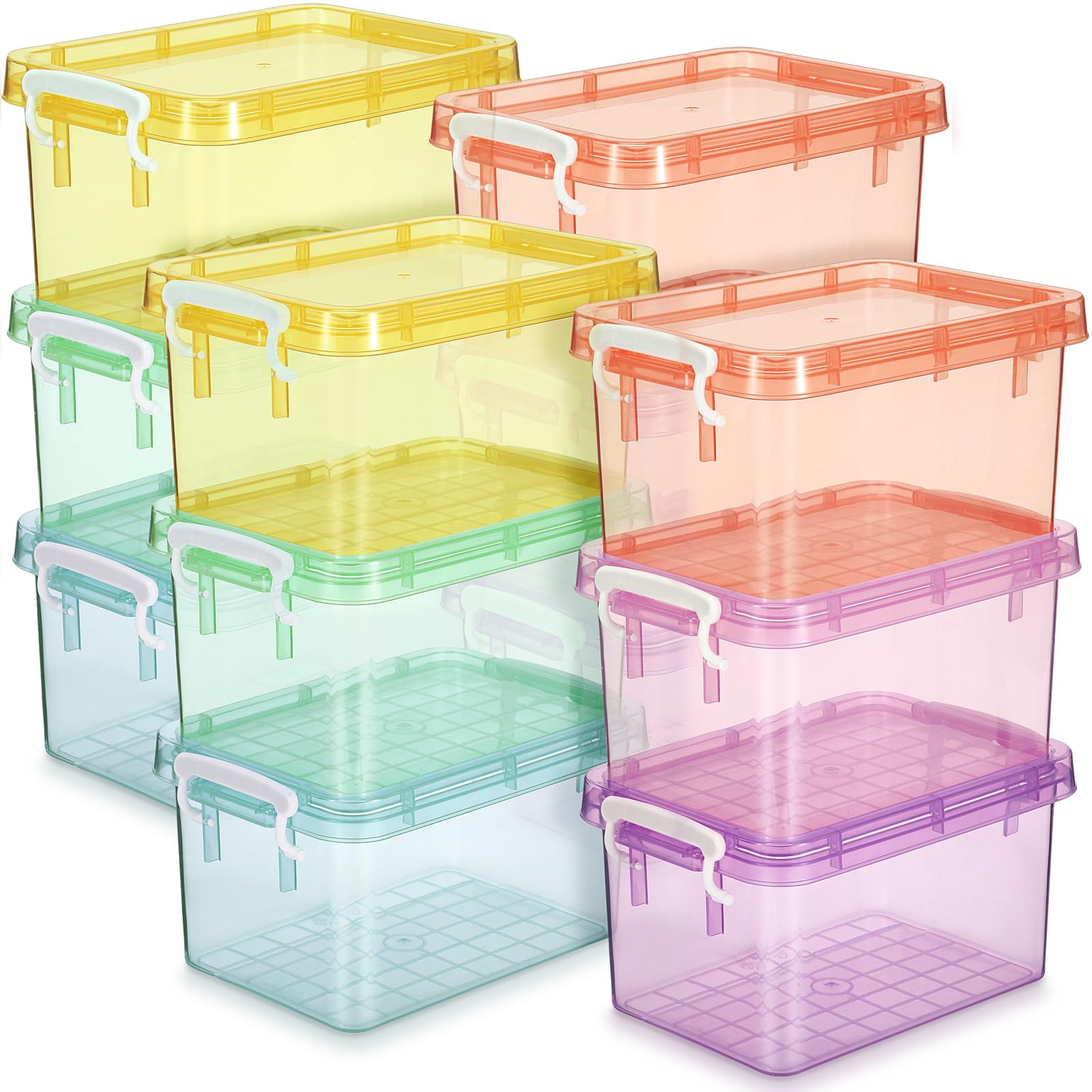 Wenqik 12 Pack Colorful Plastic Storage Bins with Lids 4 Quart Small Storage Latch Box Stackable and Nestable Clear Organizer Bins with Latching Handle and Buckle for Organizing (Colorful)