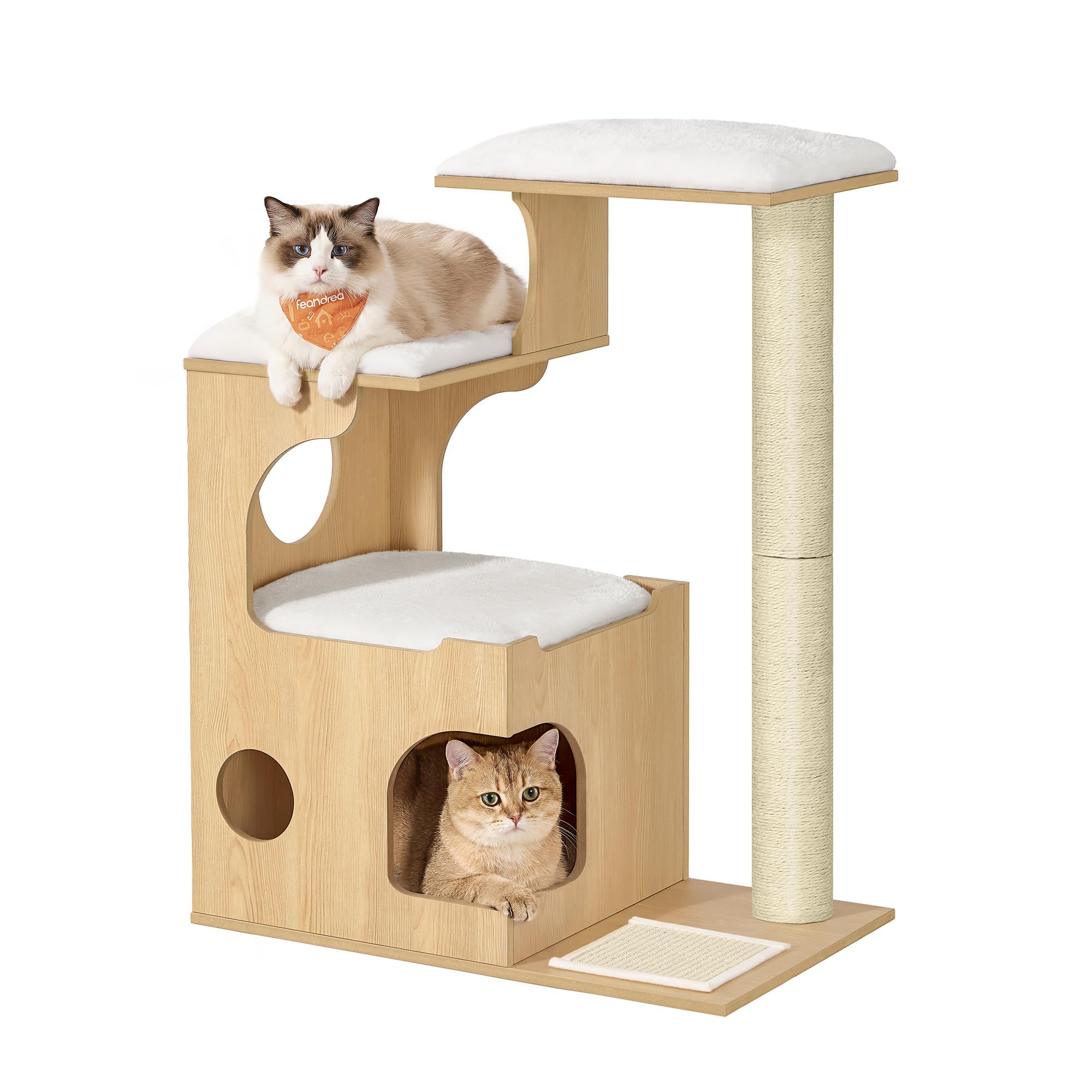 Feandrea Tiragraffi, Albero per Gatti di Truciolato Alto 86 cm, con Grotta, Posatoi, Colonna e Tappeto Graffiatoio in Sisal, Lavabili Tappeti in Pelliccia Sintetica, Giallo Mandorla PCT070Y101