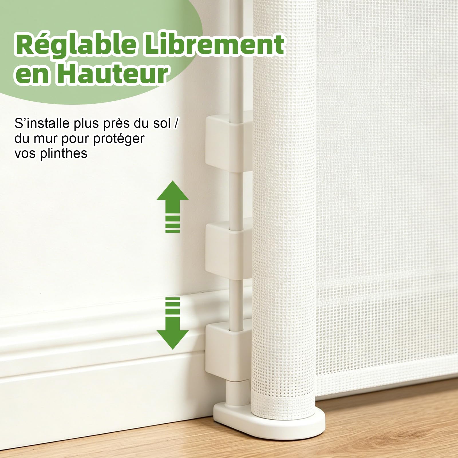 Dioxide Barrière de Sécurité Rétractable pour Bébé, 0-150 cm Barriere Retractable Enfant, Barrière Sécurité Enfant Adaptée aux Escaliers, Couloirs, Intérieur et Extérieur (Blanc)