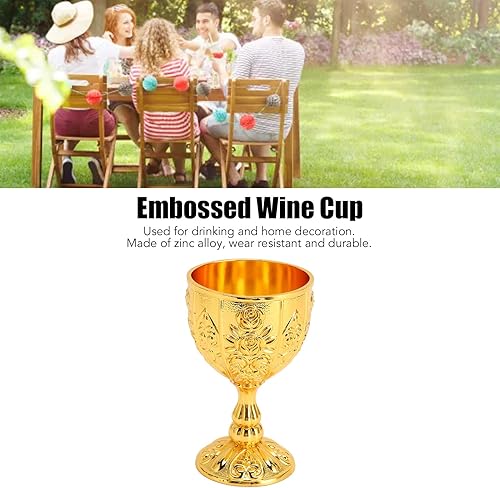 Miniatura 3 de Pssopp Copa de vino de metal en relieve, cáliz vintage, copa de vino real, medieval, tamaño pequeño, para bar, hogar (dorado)
