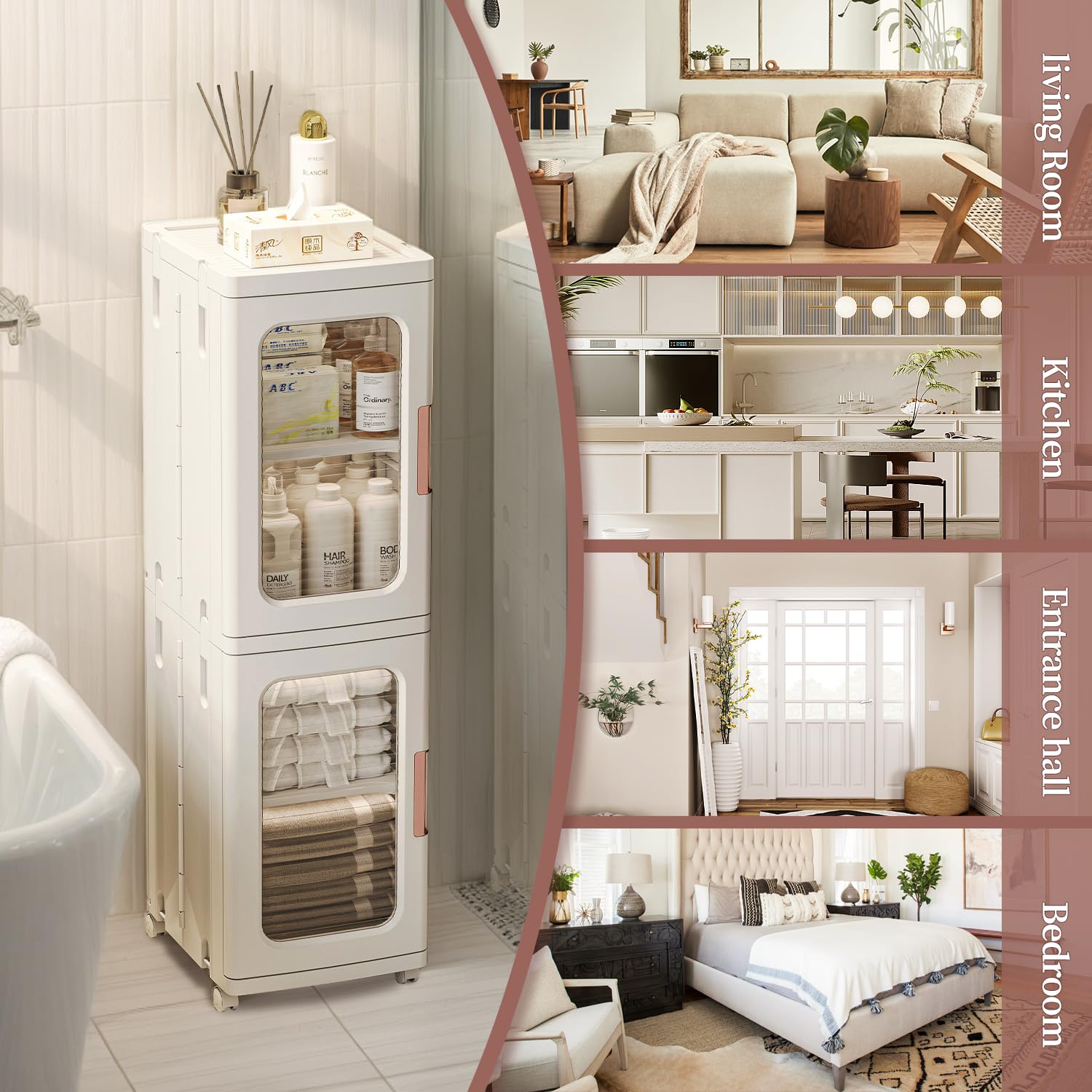 CXCJAI Schmaler Schrank mit Türen und Regalen, hoher, schmaler Badezimmer-Aufbewahrung, Küchen-Organizer mit verstellbarem Regal,