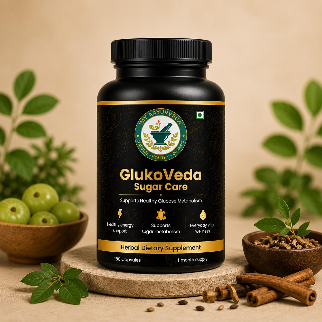 GlukoVeda Sugar Care Herbal Supplement, Supports Healthy Glucose Metabolism, Diabetes, 180 Capsules-image-12