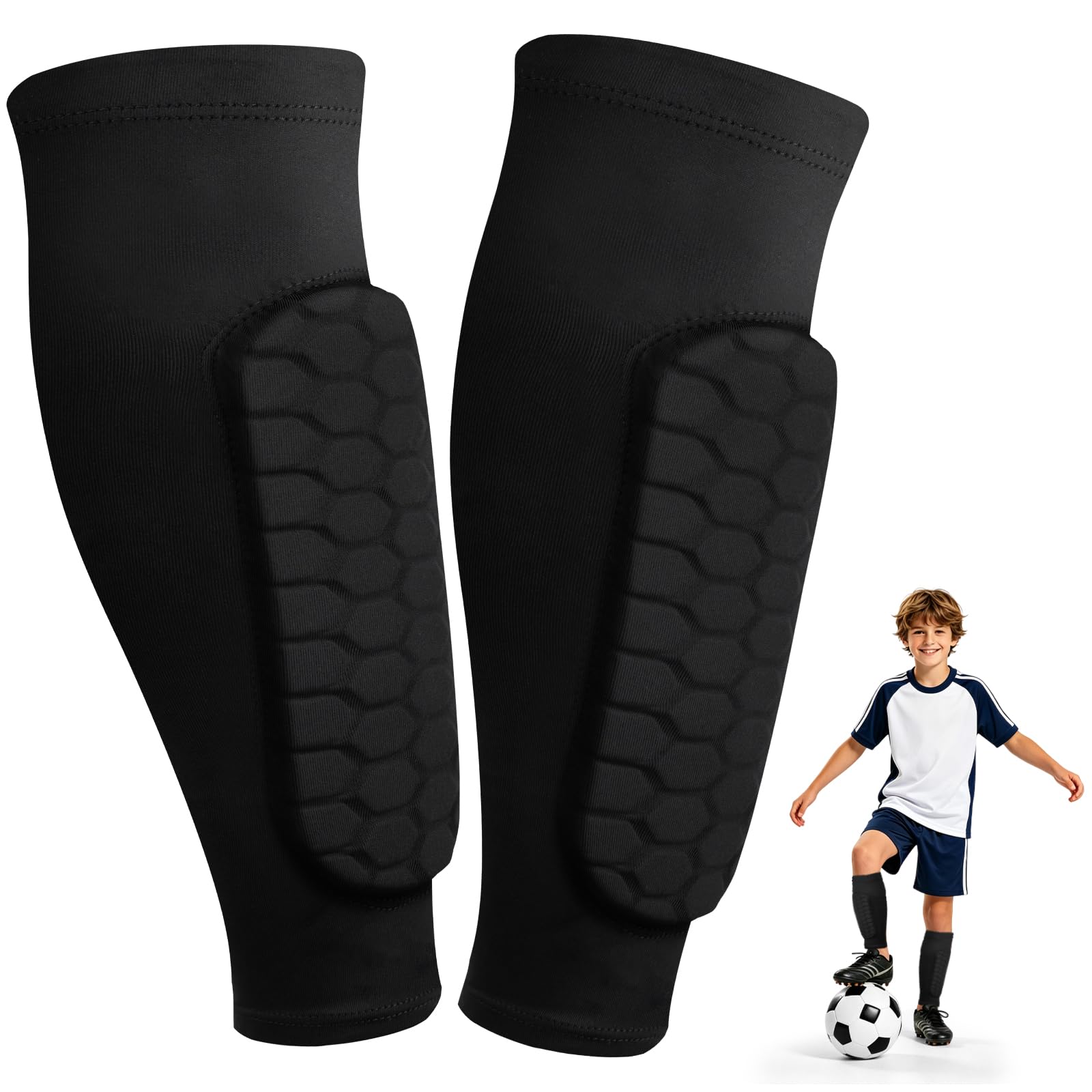 Kids Shin Pads Sleeves for Football, Football Shin Guards Defender Kids for Boys Girls, Non Slip Shin Guards with Superior Shock Absorption, Breathable & Light