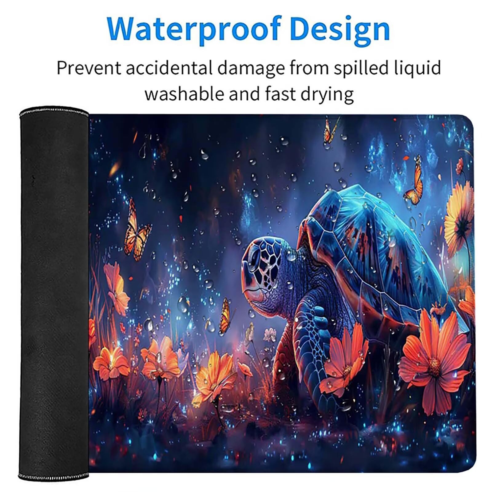 Tapis de Souris XXL 1200x600x3mm, Bleu Tapis de Souris Gaming avec Surface en Caoutchouc Antidérapant, Améliore la Précision et la Vitesse, Accessoire Bureau, Cadeau Homme, Tortue De Mer 7-5354